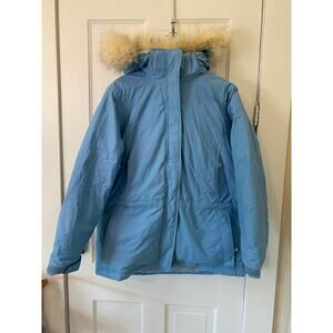 Vintage LL Bean womens large Blue Goose Down goretex faux fur hood parka coat